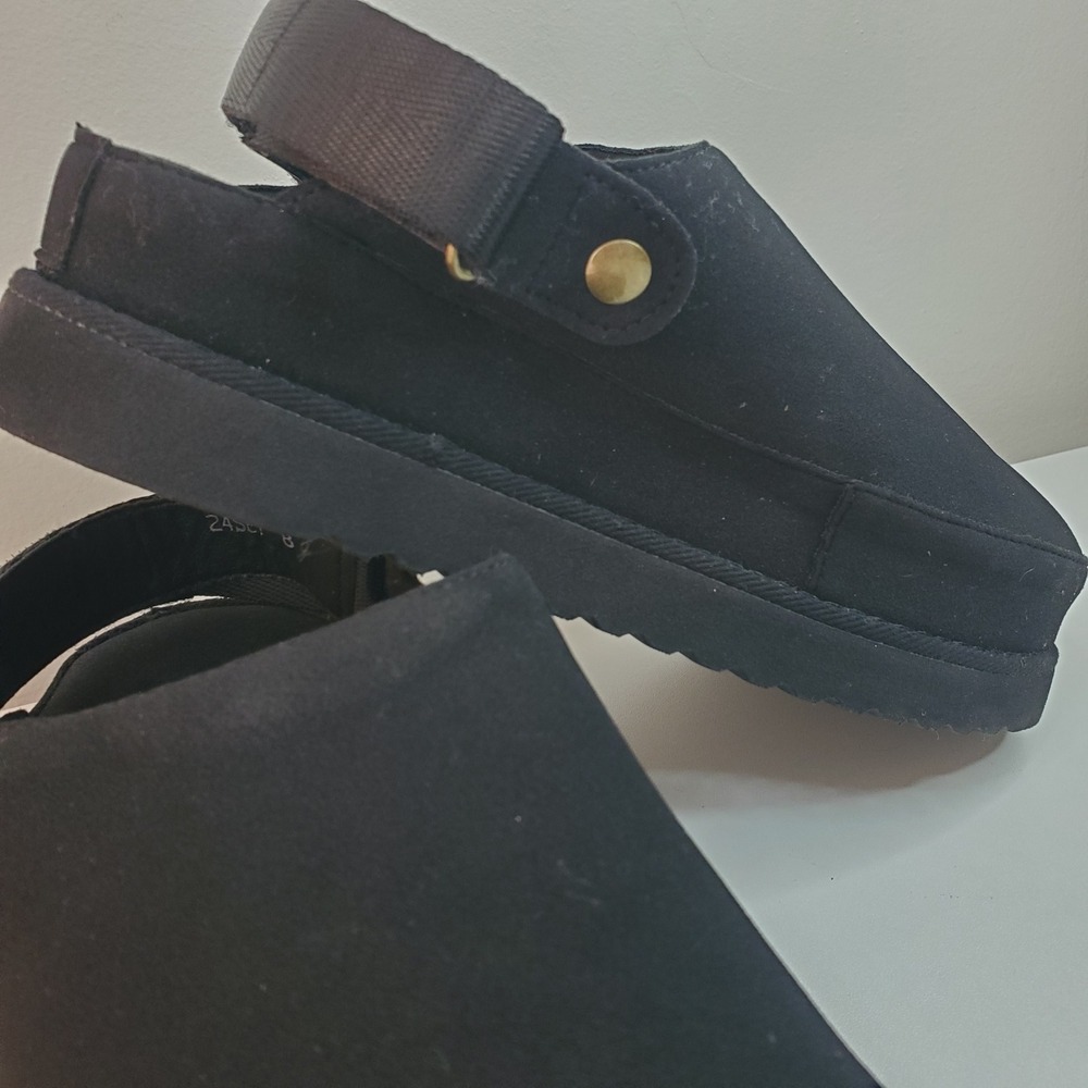 Black Platform Clogs with Adjustable Heel Strap Serrated Sole Womens 8 24SE7